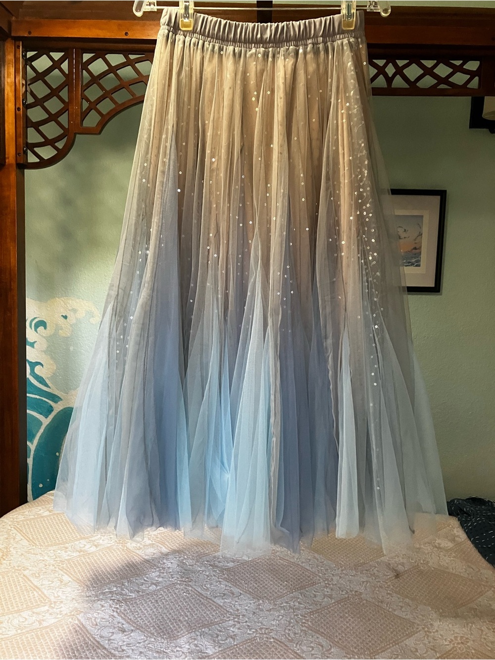 Ombré Tulle Skirt with Sequins - Pink, Blue, Silver